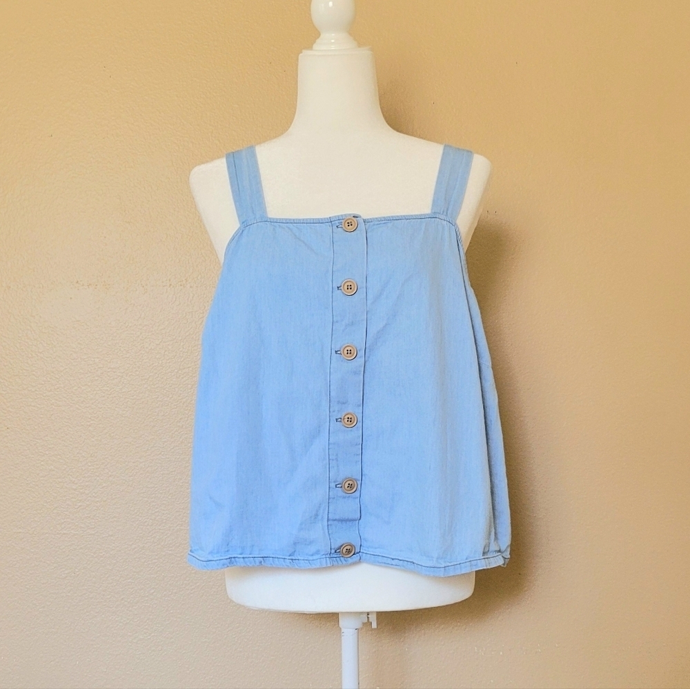 Lane Bryant Womens Blue Button Front Smocked Tank - Size 18